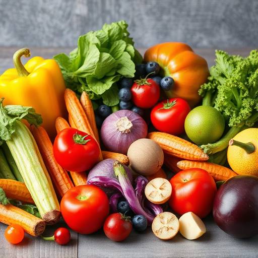 A variety of colorful fruits and vegetables, representing sources of essential vitamins and minerals.