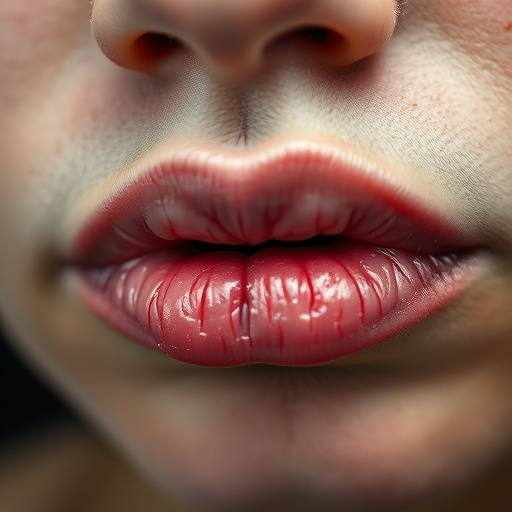 Close-up of dry, cracked lips, a sign of dehydration